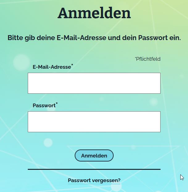 Anmeldemaske mit einem Feld für die Email-Adresse und einem Feld für das Passwort.